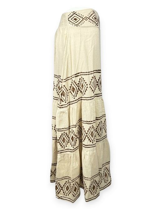gonna donna fantasia atzeca beige e marrone Pahiesa Formentera | FA23419TABACCO ECRU